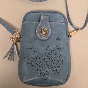 8”x 5” Crossbody Bag Cell Phone Purse Shoulder Handbag Wallet Blue Butterfly